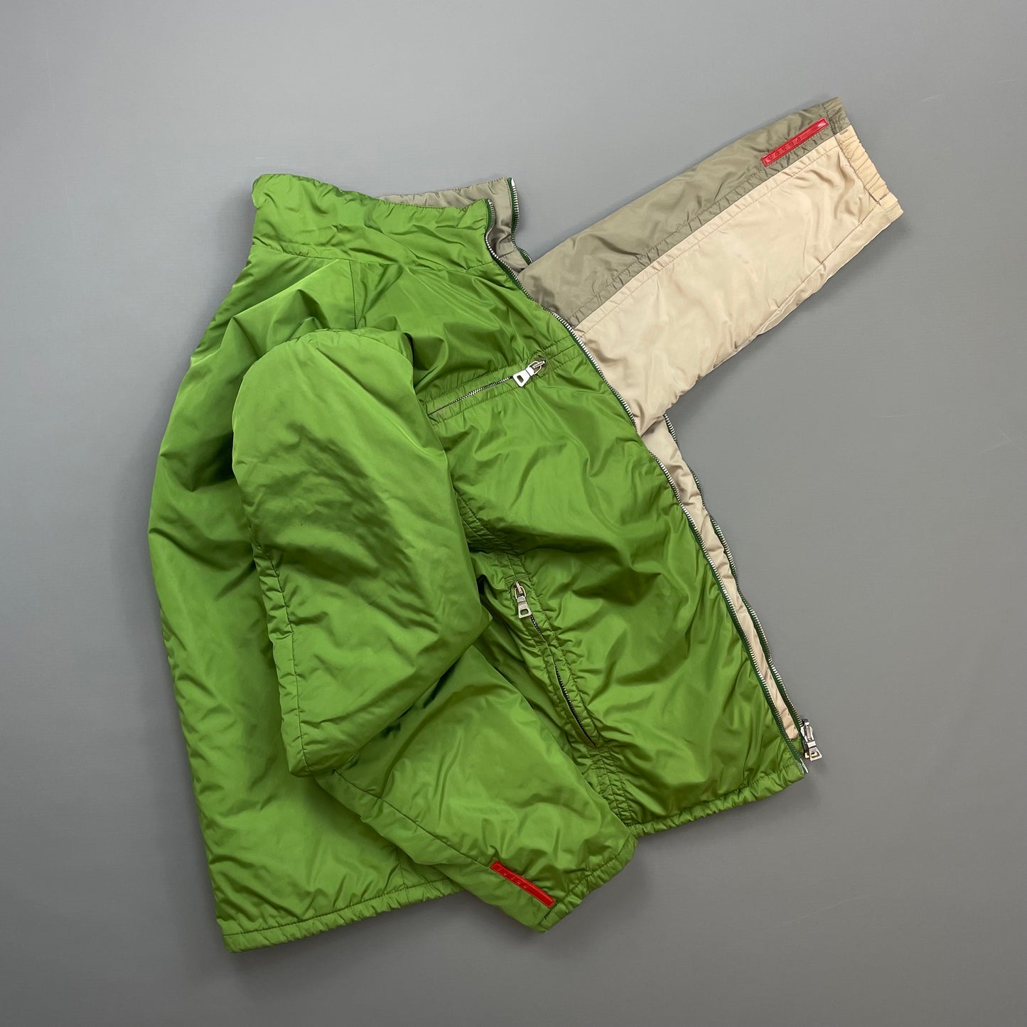 Prada Sport Grey & Green Reversible Padded Nylon Harrington Jacket