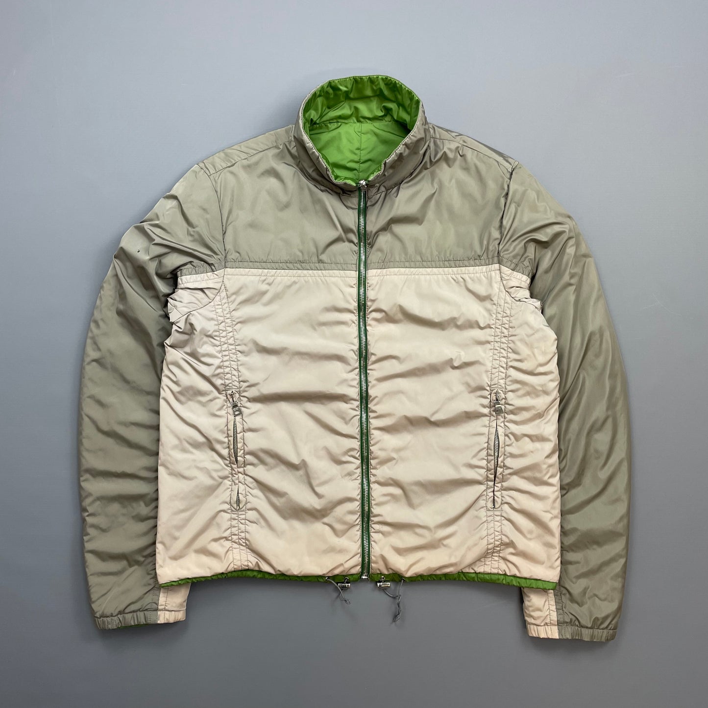 Prada Sport Grey & Green Reversible Padded Nylon Harrington Jacket