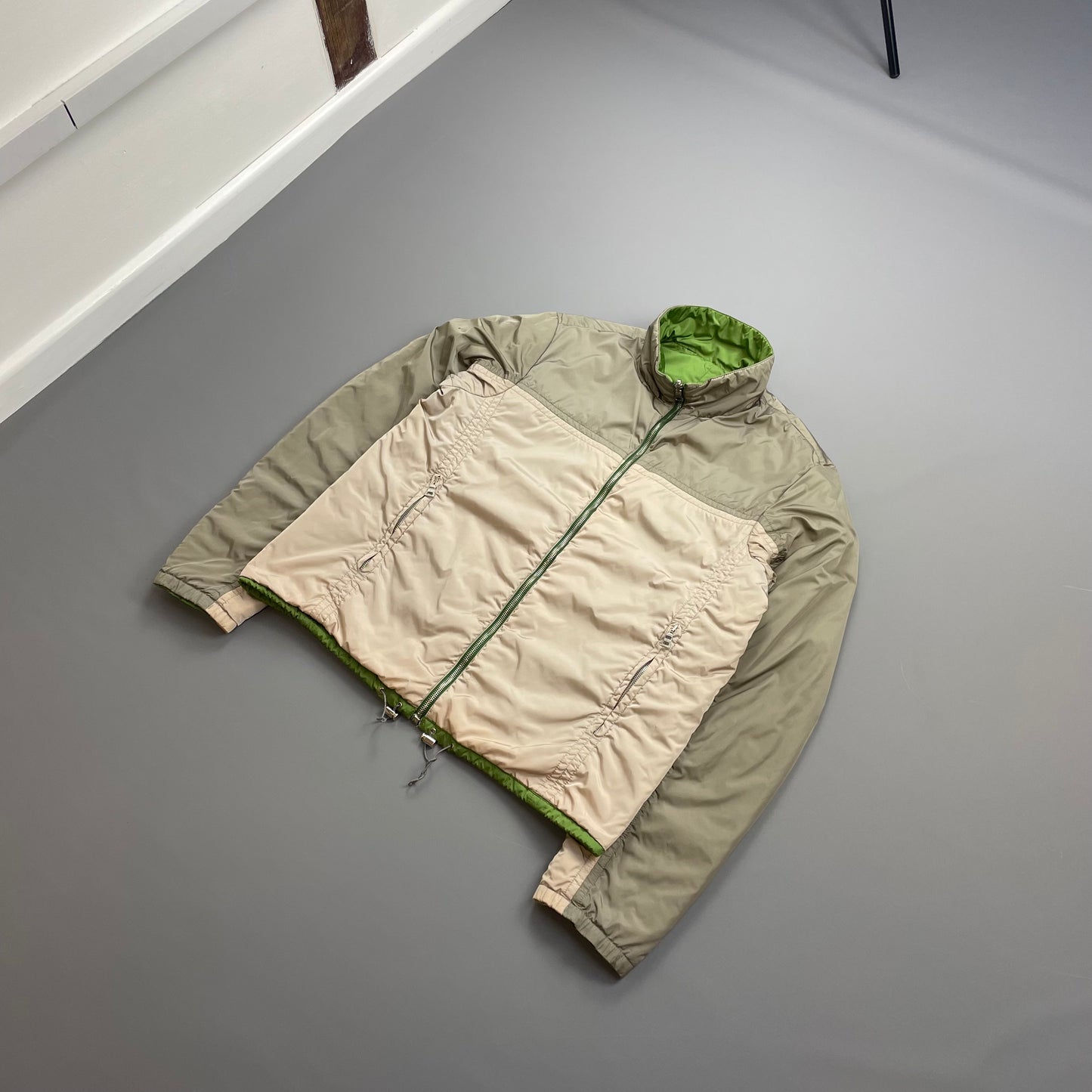 Prada Sport Grey & Green Reversible Padded Nylon Harrington Jacket