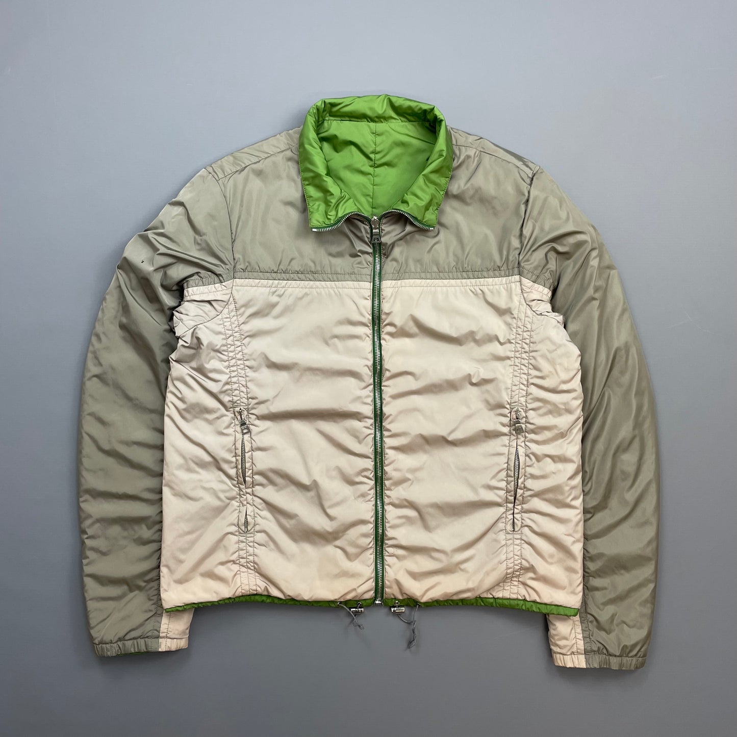 Prada Sport Grey & Green Reversible Padded Nylon Harrington Jacket
