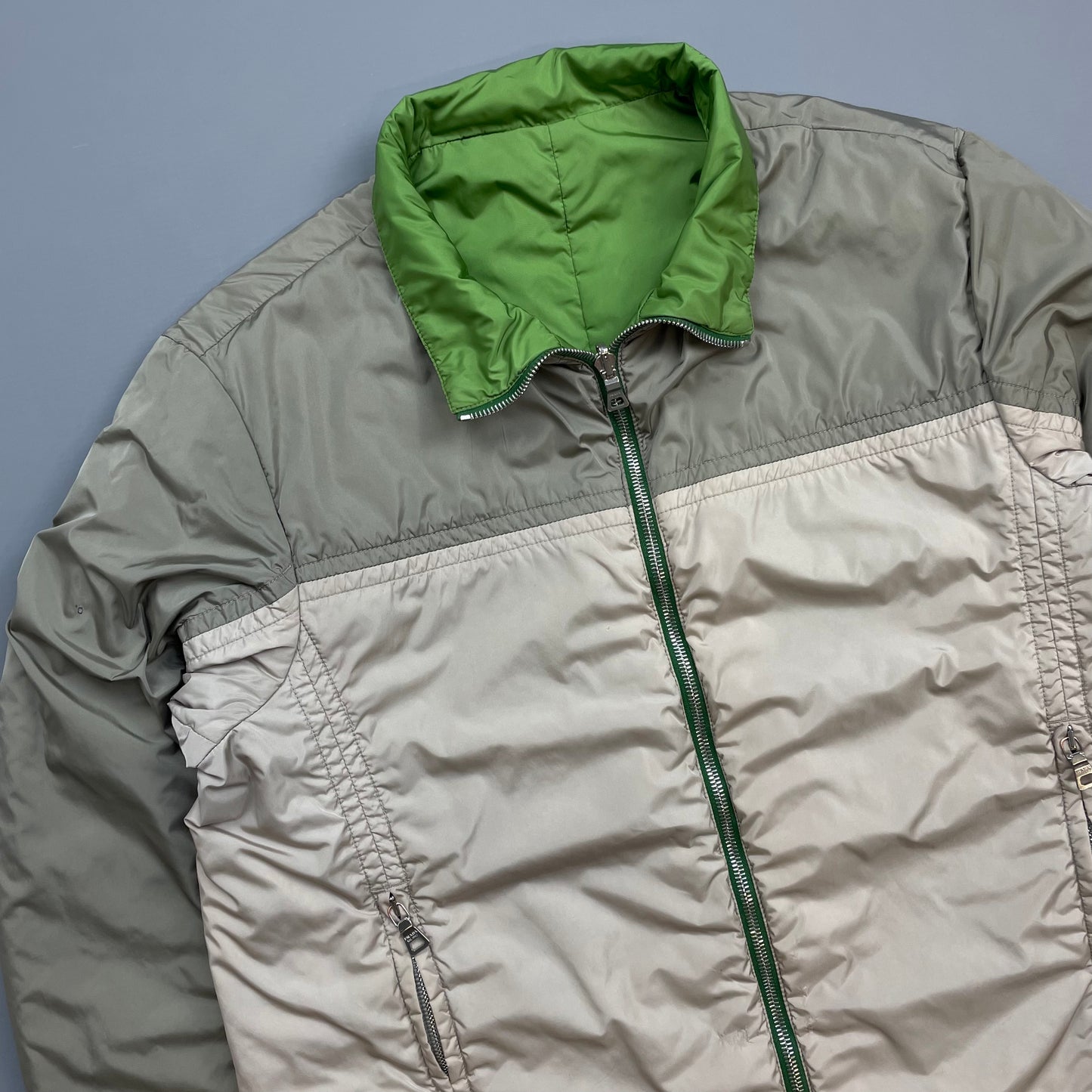 Prada Sport Grey & Green Reversible Padded Nylon Harrington Jacket