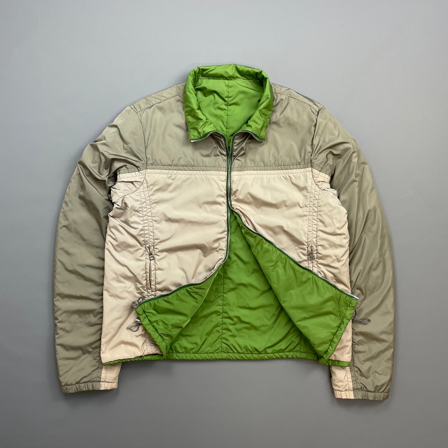 Prada Sport Grey & Green Reversible Padded Nylon Harrington Jacket