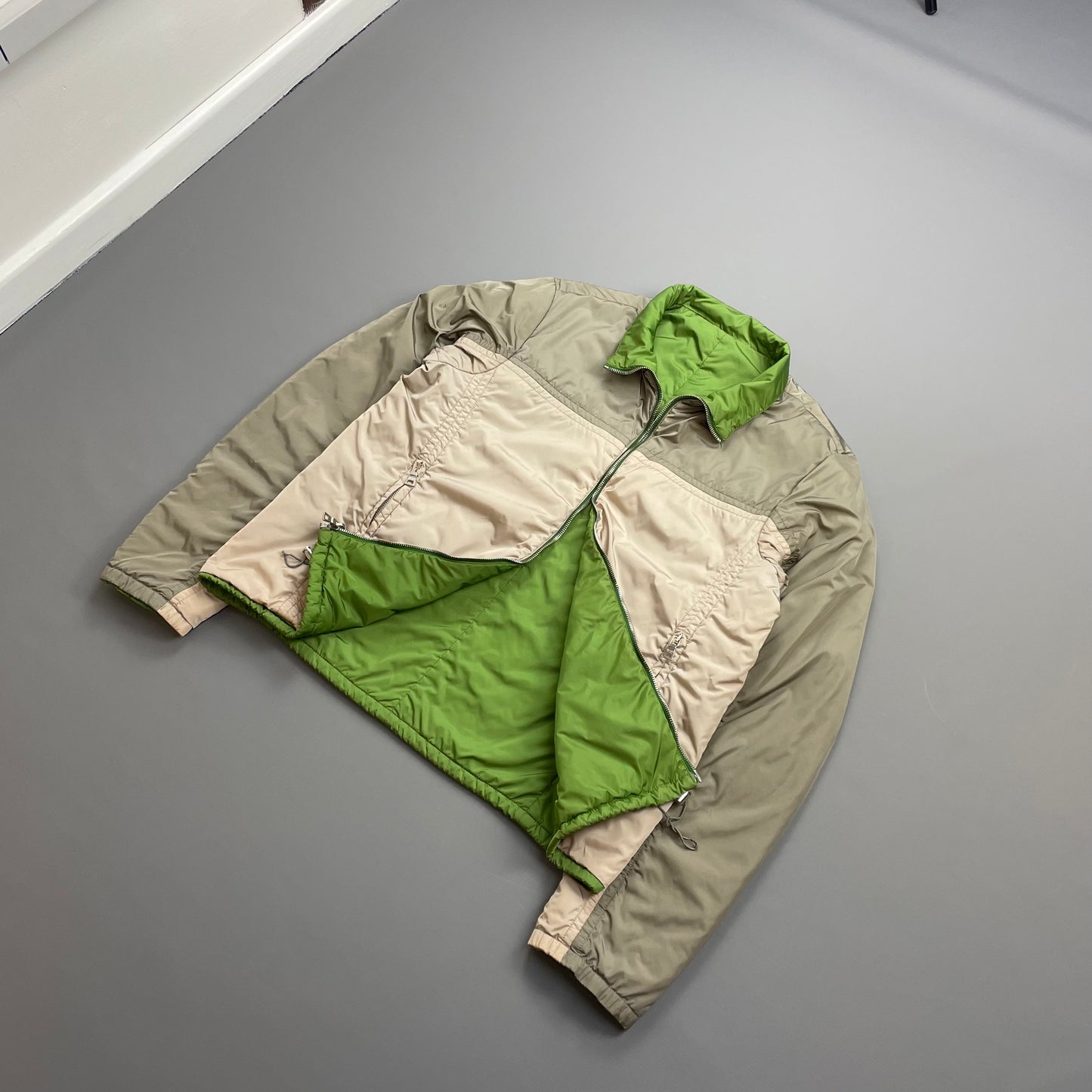 Prada Sport Grey & Green Reversible Padded Nylon Harrington Jacket