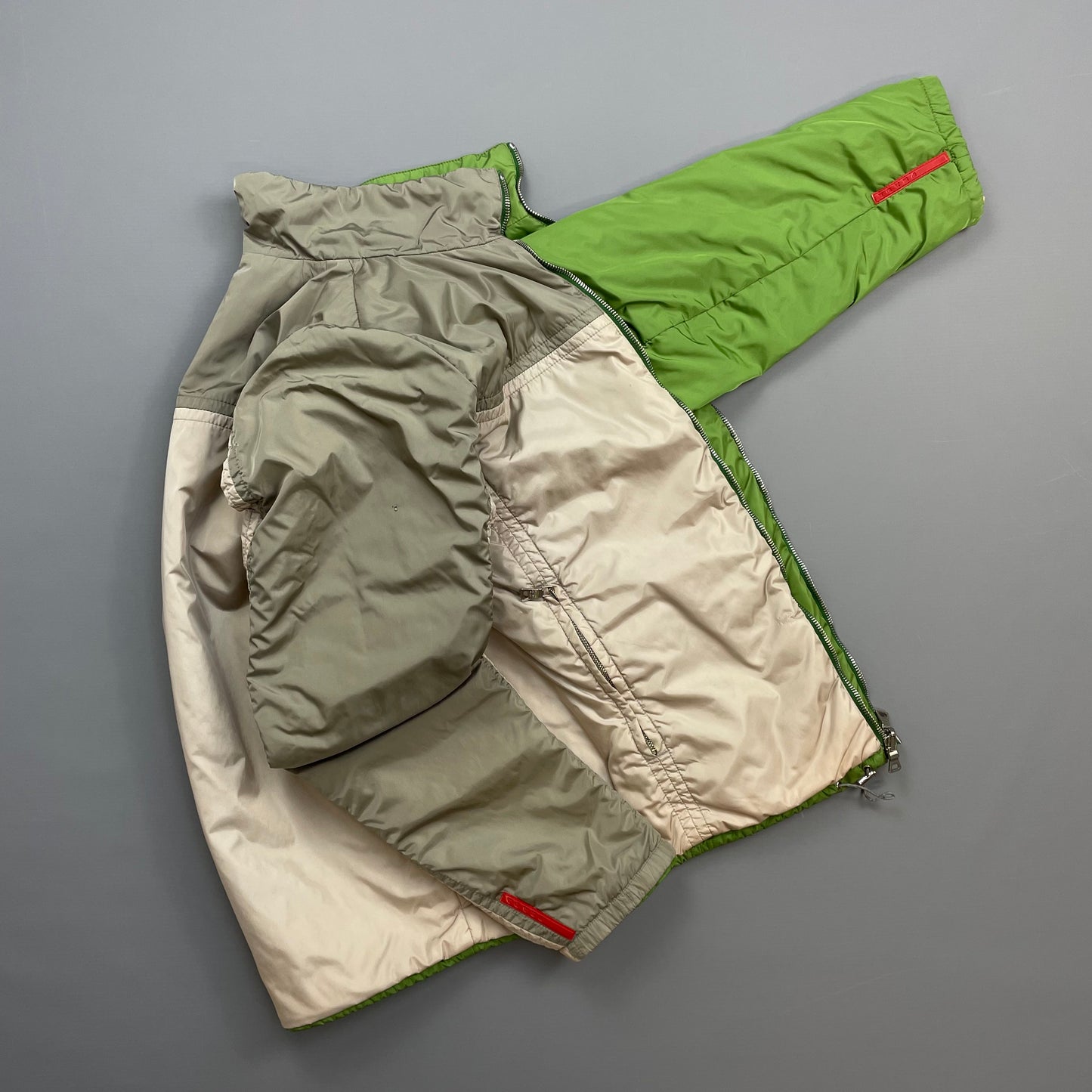 Prada Sport Grey & Green Reversible Padded Nylon Harrington Jacket