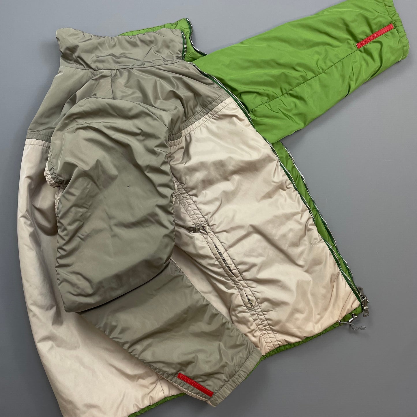 Prada Sport Grey & Green Reversible Padded Nylon Harrington Jacket