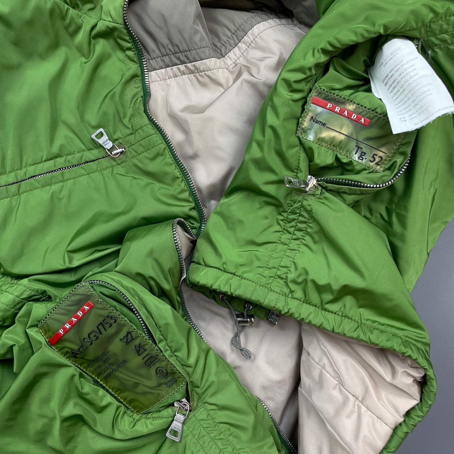 Prada Sport Grey & Green Reversible Padded Nylon Harrington Jacket