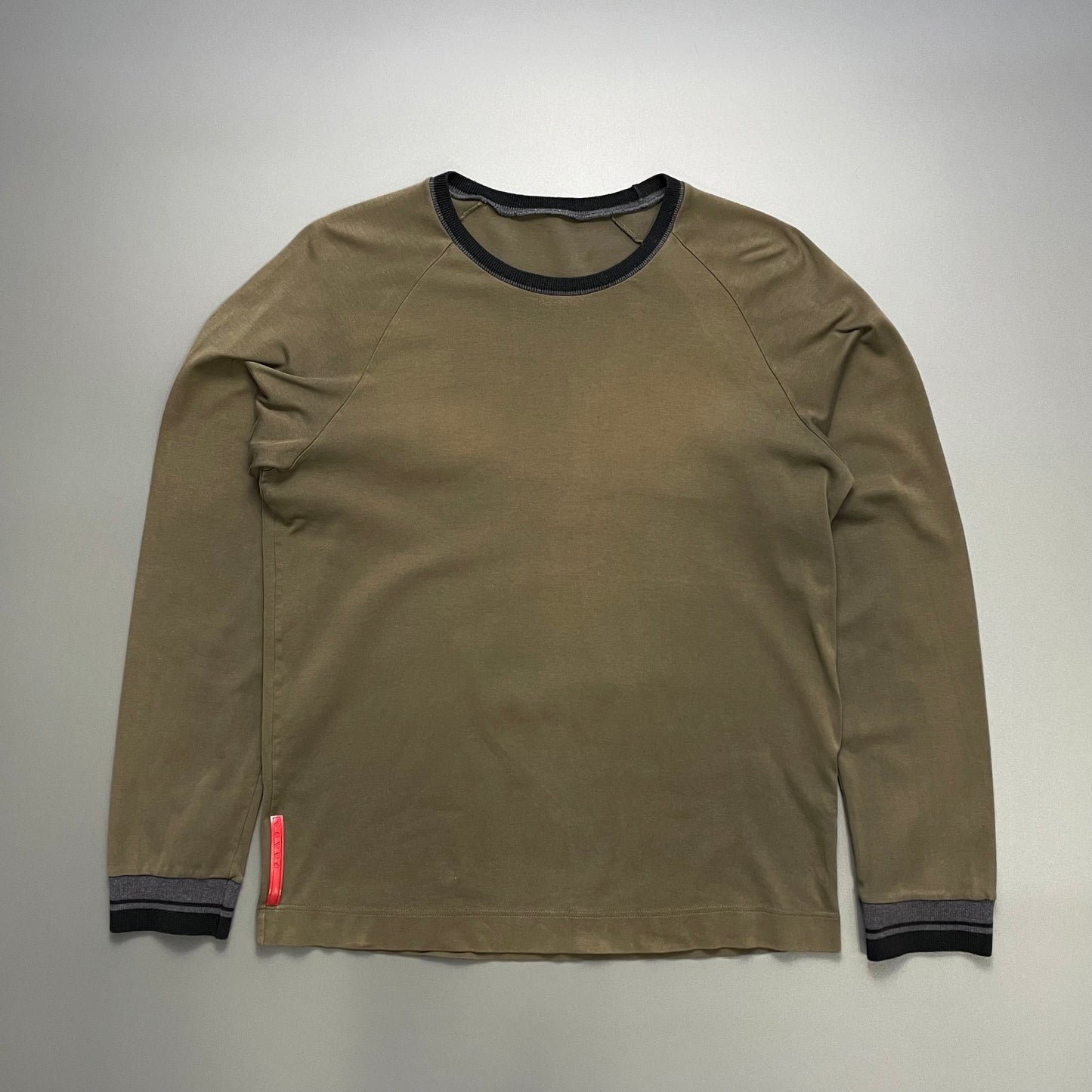 Prada Sport Khaki Green 00s Wool Trim Longsleeve T-Shirt