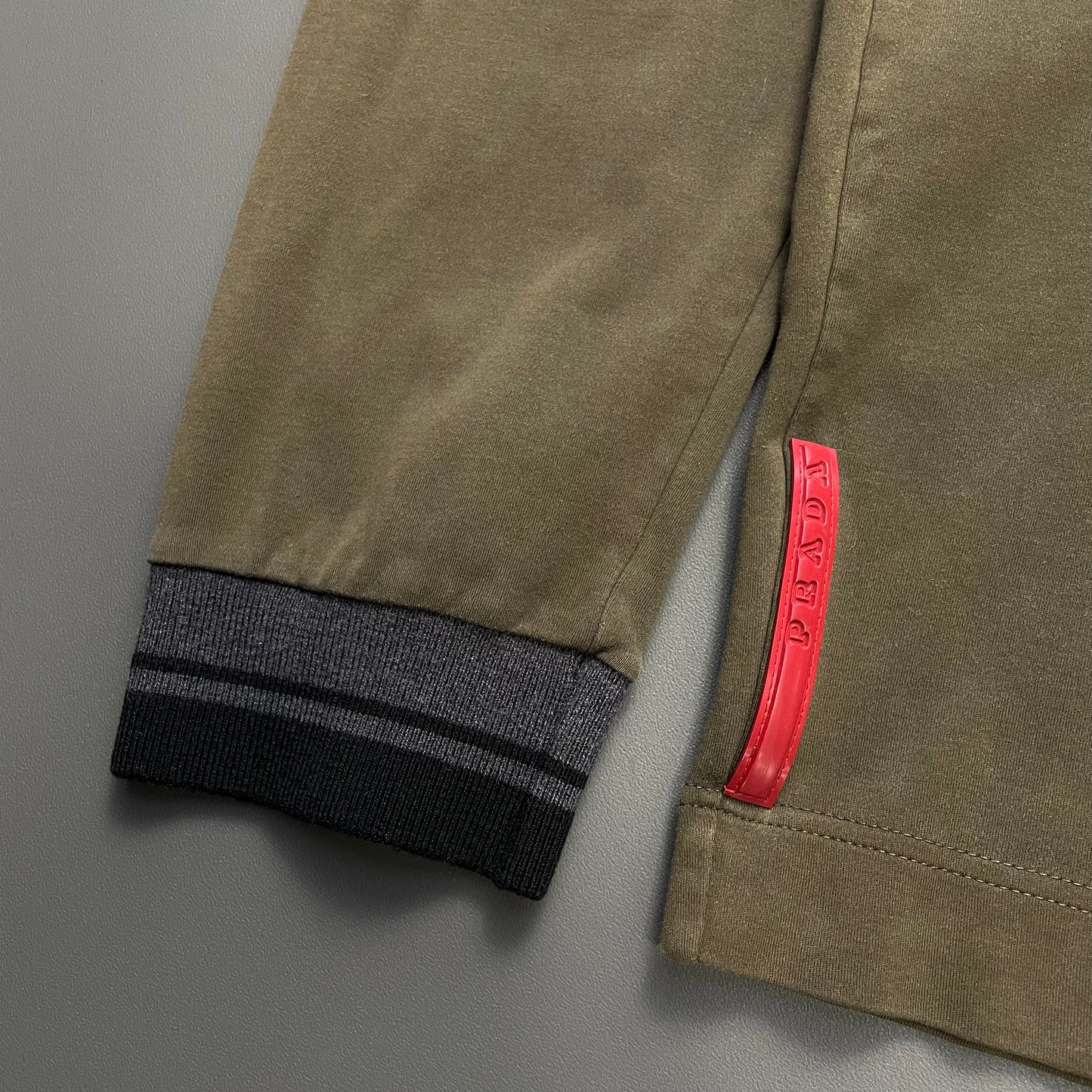 Prada Sport Khaki Green 00s Wool Trim Longsleeve T-Shirt