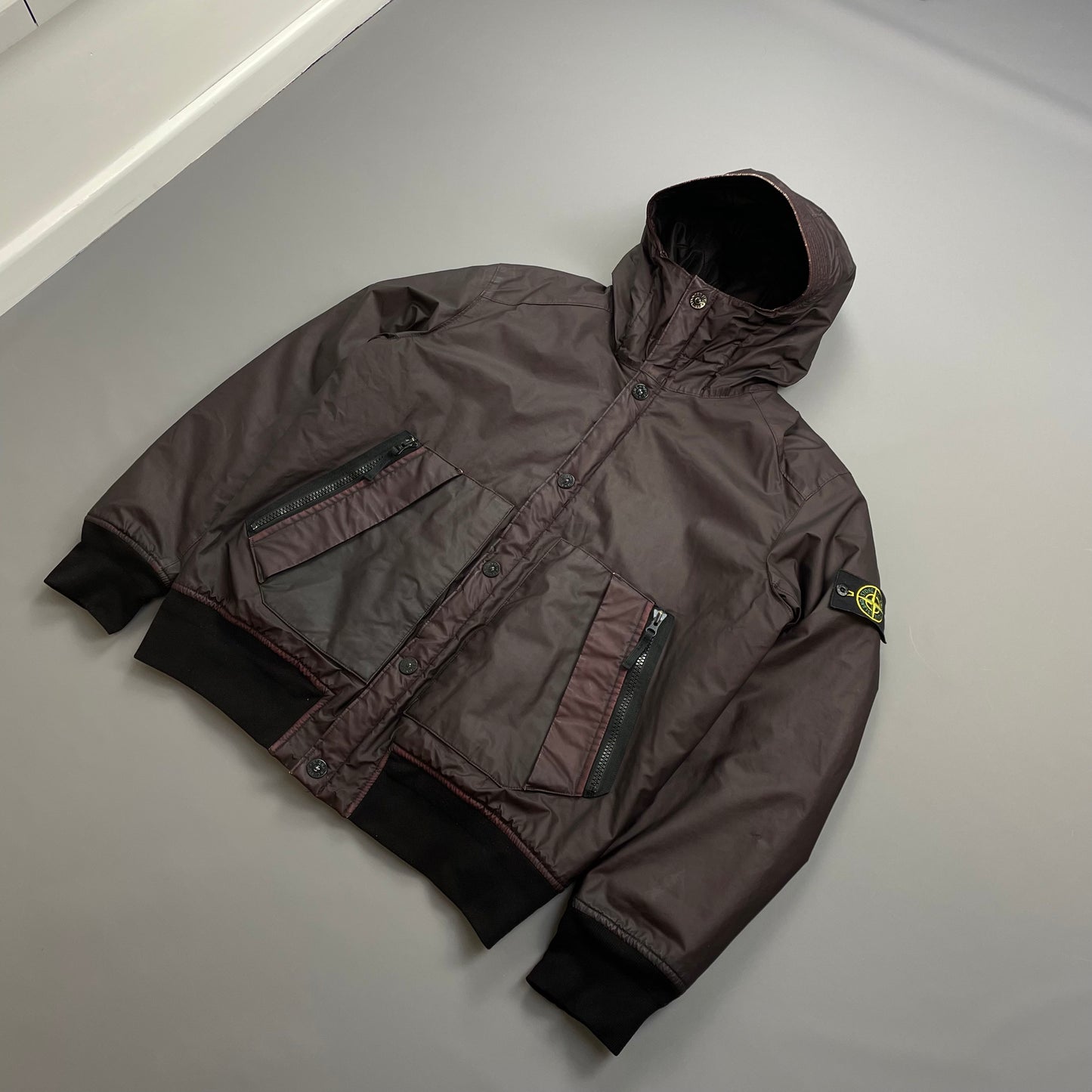 Stone Island Burgundy AW13 Quilted Mussola Gommata Hooded Jacket