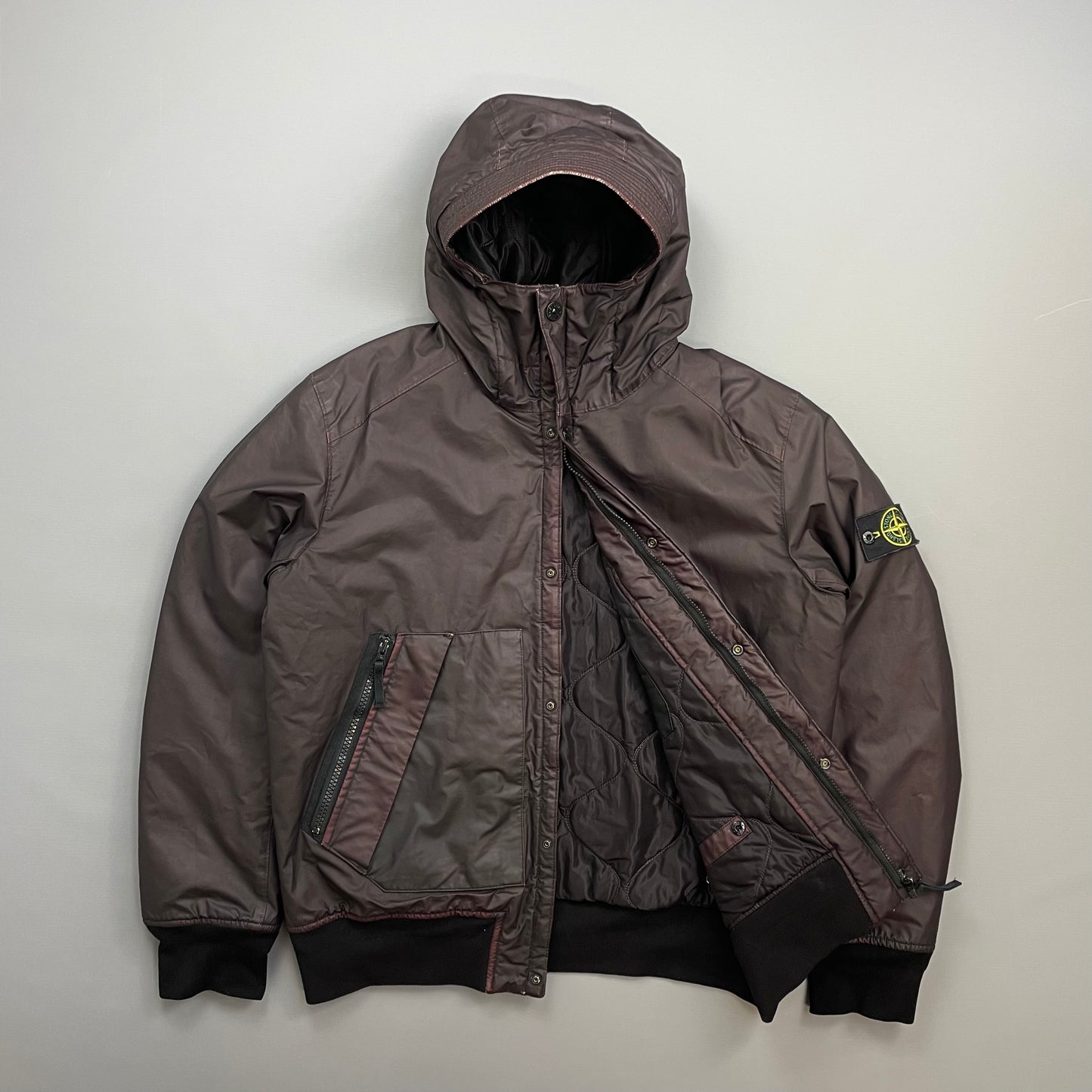 Stone Island Burgundy AW13 Quilted Mussola Gommata Hooded Jacket