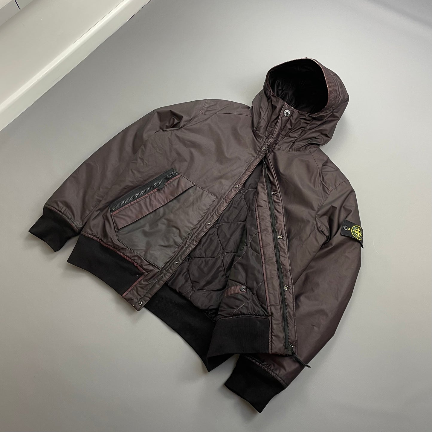 Stone Island Burgundy AW13 Quilted Mussola Gommata Hooded Jacket