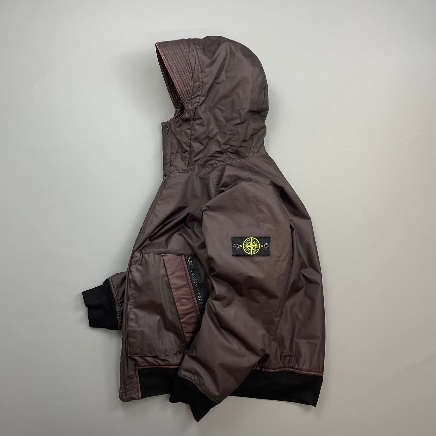 Stone Island Burgundy AW13 Quilted Mussola Gommata Hooded Jacket