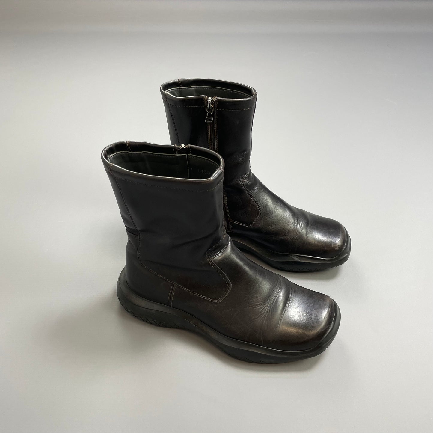 Prada Sport Black FW99 Leather Vibram Sole Zip-Up Biker Boots