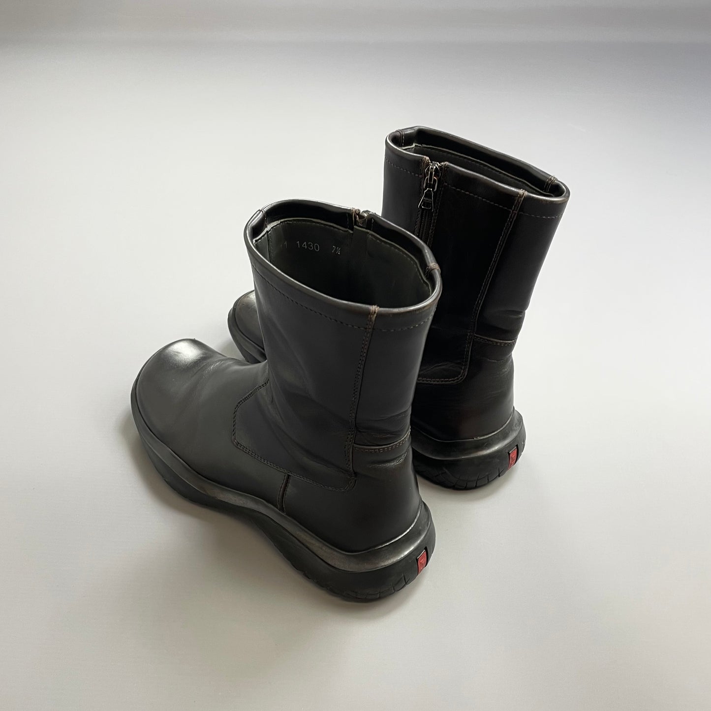 Prada Sport Black FW99 Leather Vibram Sole Zip-Up Biker Boots