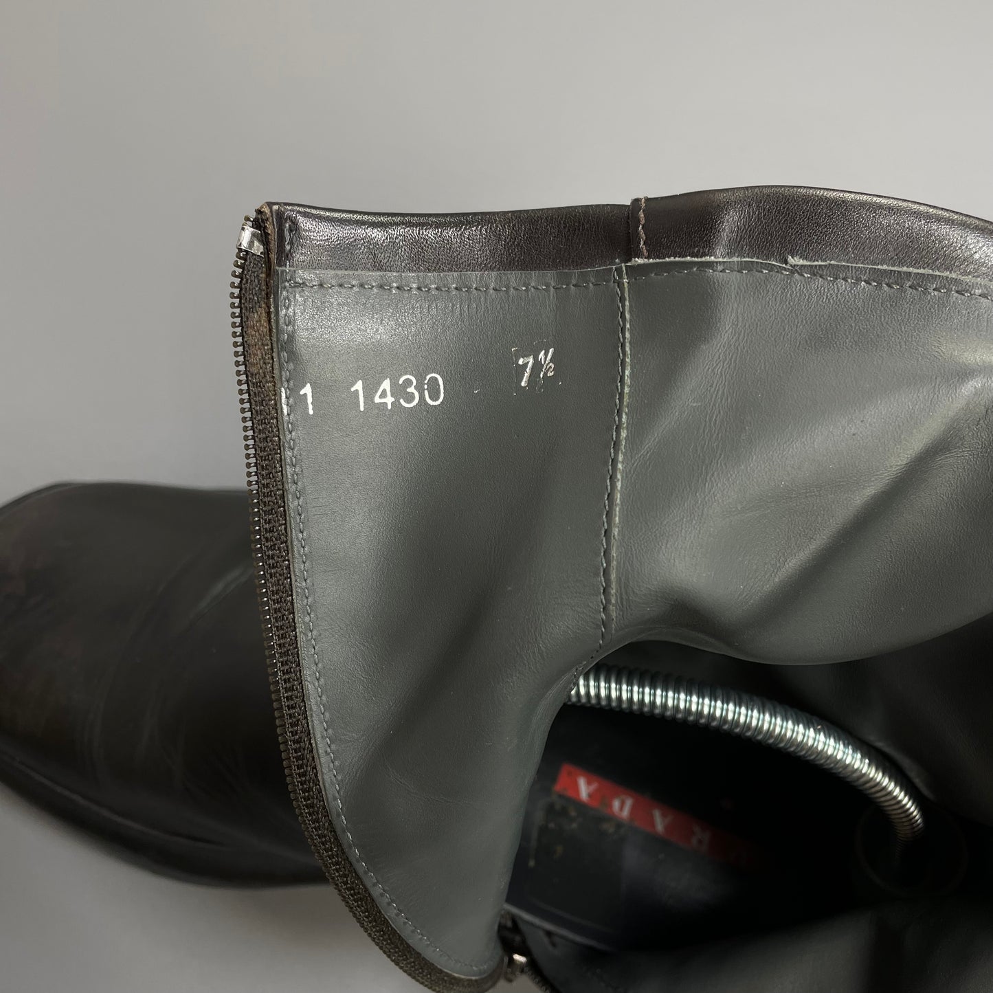 Prada Sport Black FW99 Leather Vibram Sole Zip-Up Biker Boots