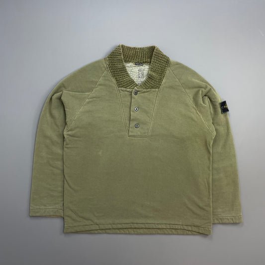 Stone Island Green AW95 Chenille Button-Up Collar Jumper