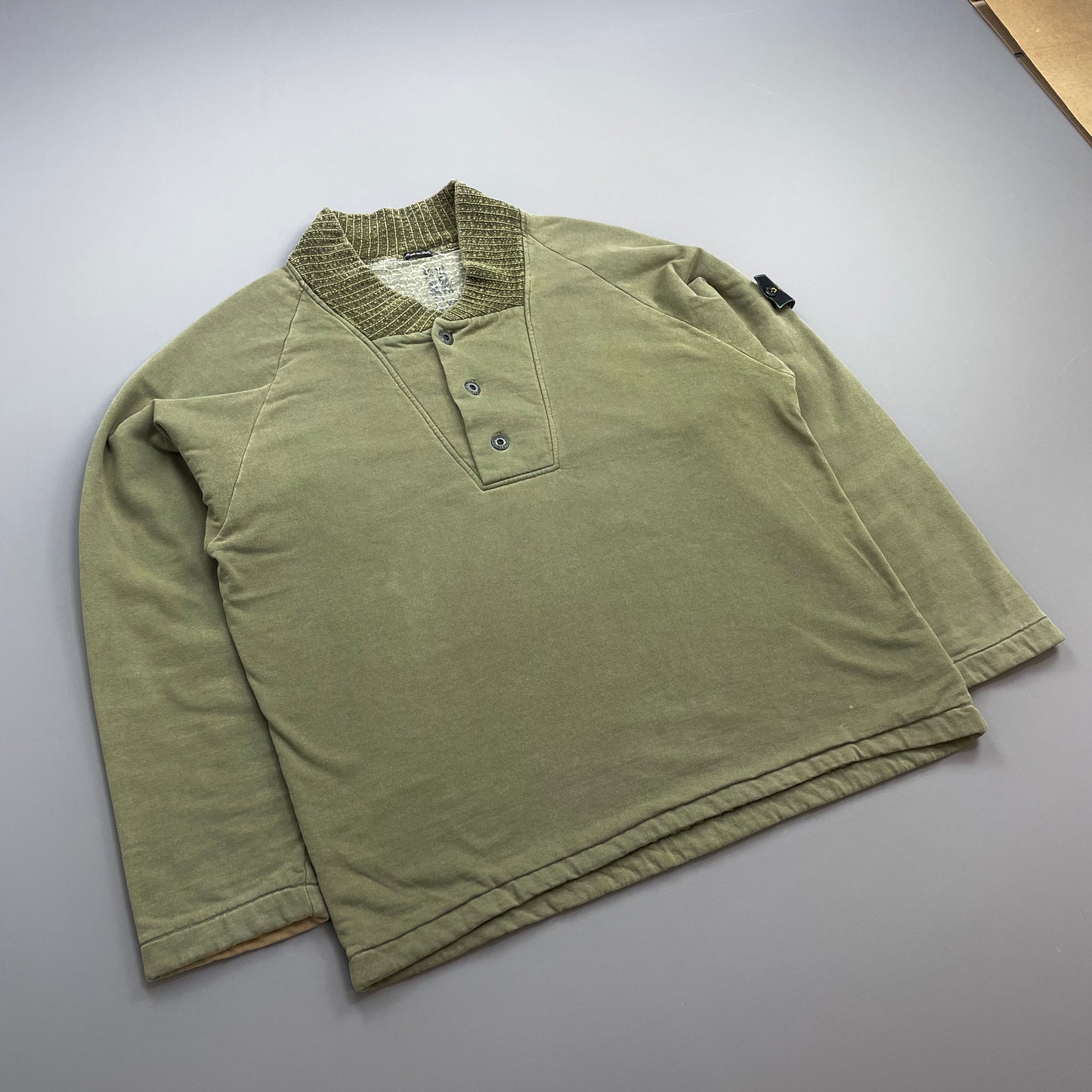 Stone Island Green AW95 Chenille Button-Up Collar Jumper
