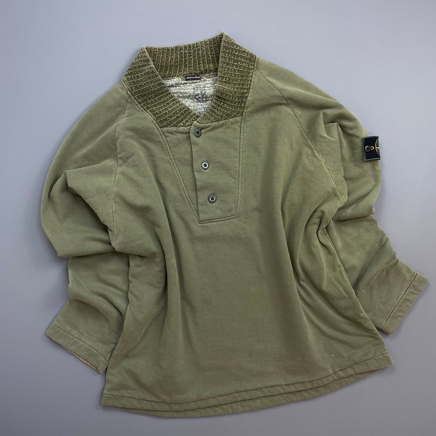 Stone Island Green AW95 Chenille Button-Up Collar Jumper