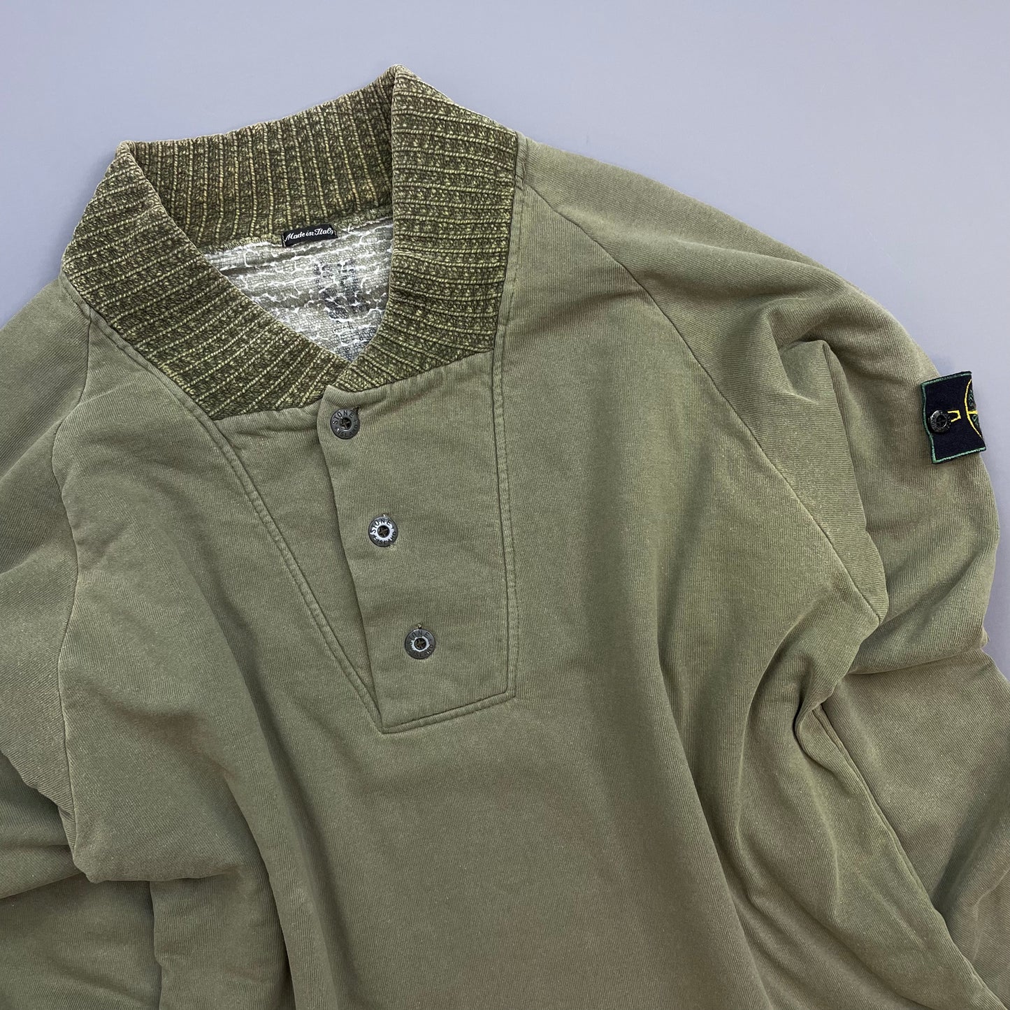 Stone Island Green AW95 Chenille Button-Up Collar Jumper