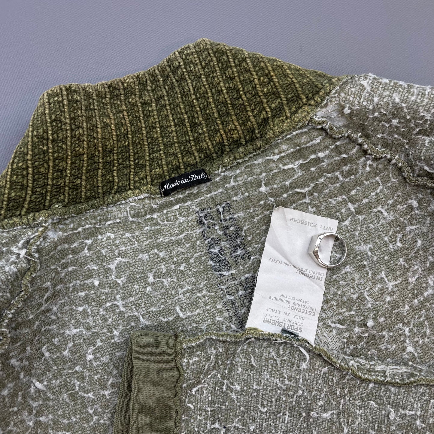 Stone Island Green AW95 Chenille Button-Up Collar Jumper