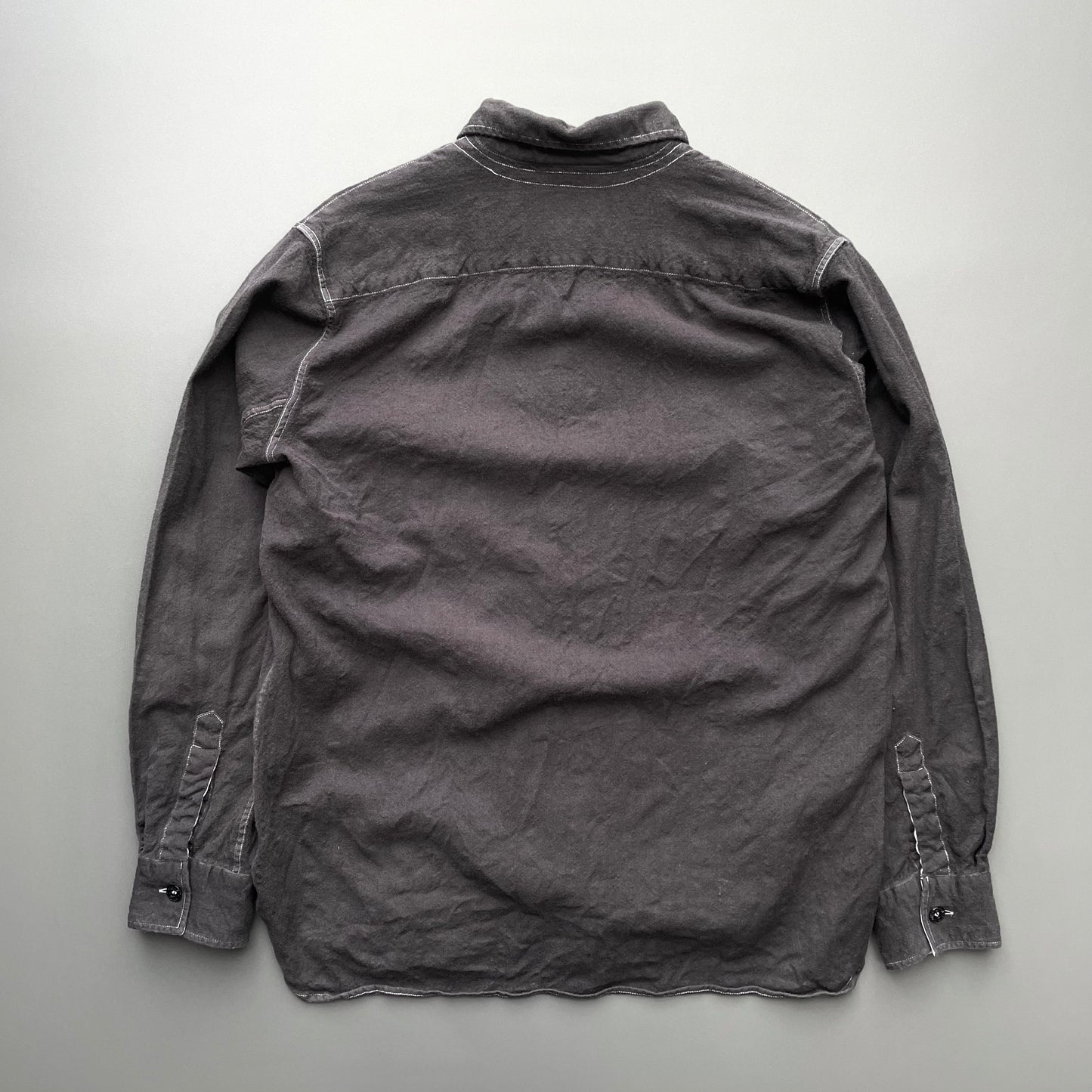 Stone Island Brown 00s Wool Contrast Stitch Shirt