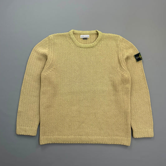 Stone Island Beige AW97 Chunky Wool Knit Green Edge Badge Crewneck Jumper
