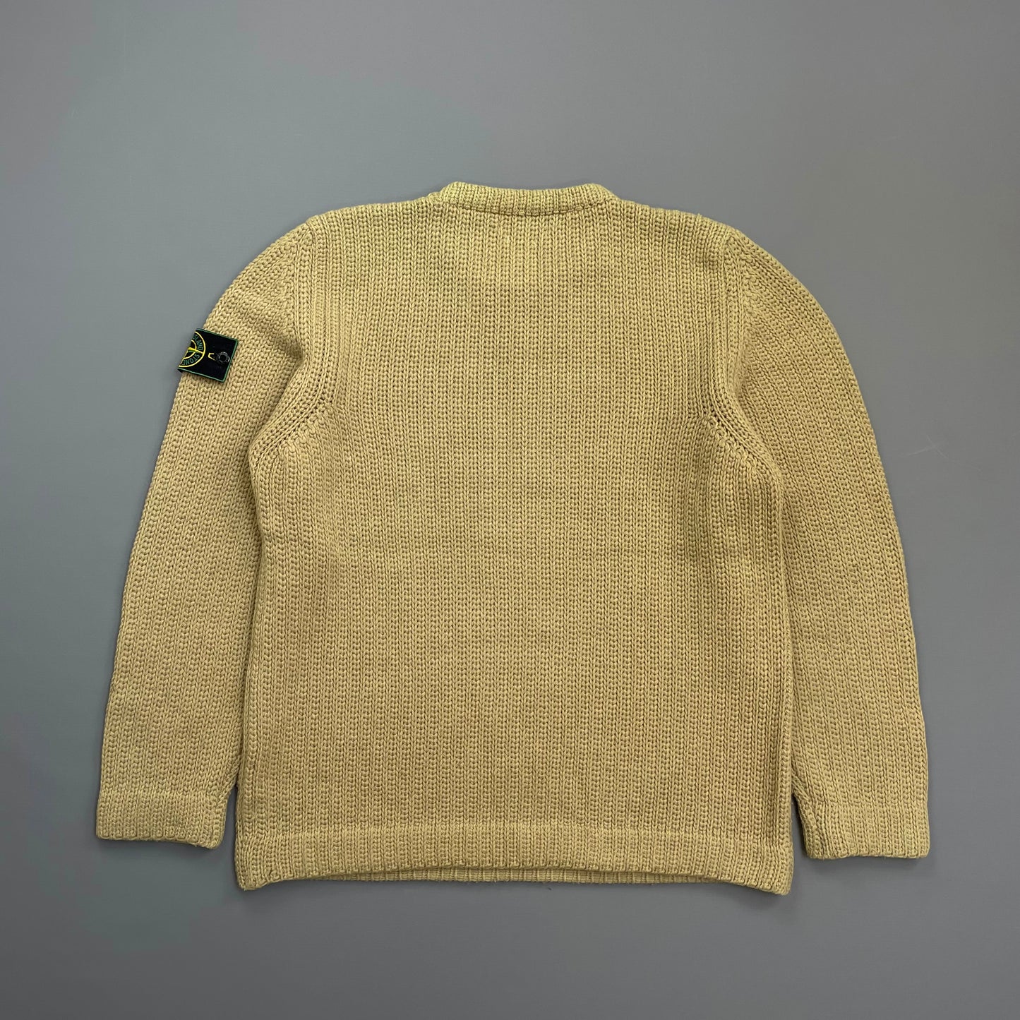 Stone Island Beige AW97 Chunky Wool Knit Green Edge Badge Crewneck Jumper