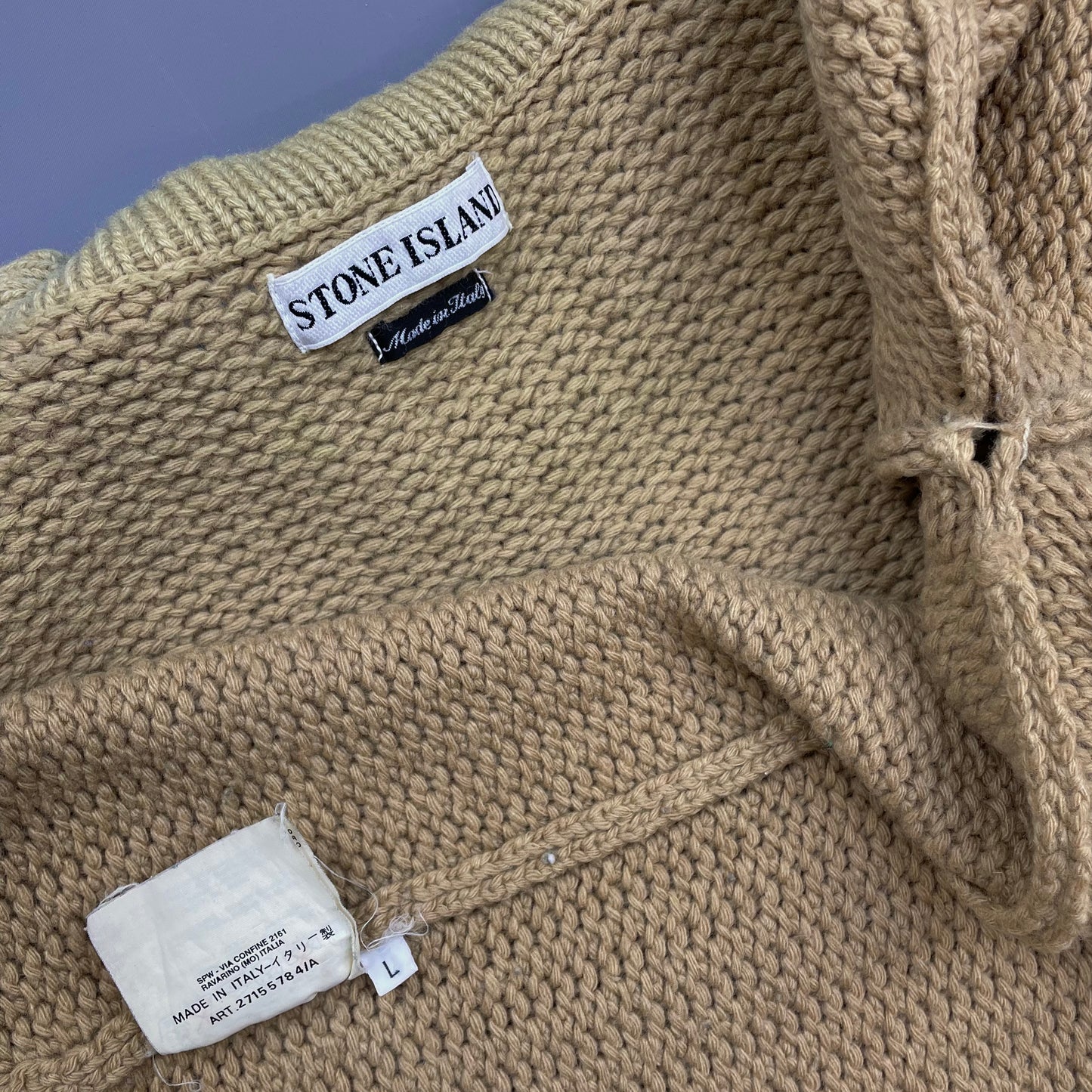 Stone Island Beige AW97 Chunky Wool Knit Green Edge Badge Crewneck Jumper