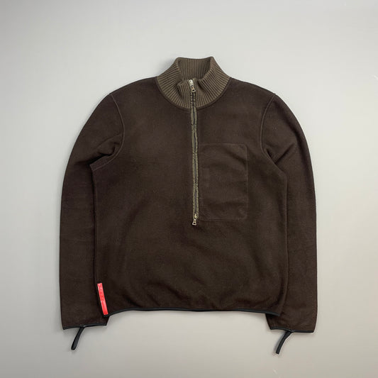 Prada Sport Brown 00s Nylon Elbow Dual-Zip Lightweight Fleece Jumper