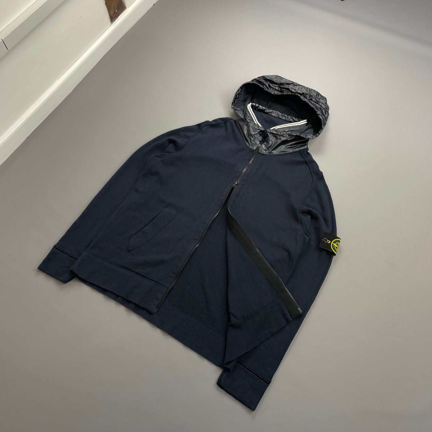 Stone Island Navy SS14 Concealed Hood Lightweight Zip-Through Cardigan Jacket