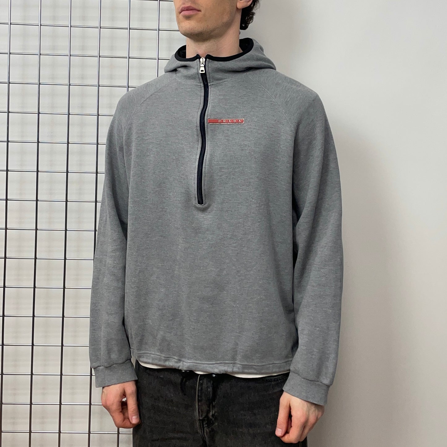 Prada Sport Sailing Team Grey Half-Zip Pullover Smock Hoodie