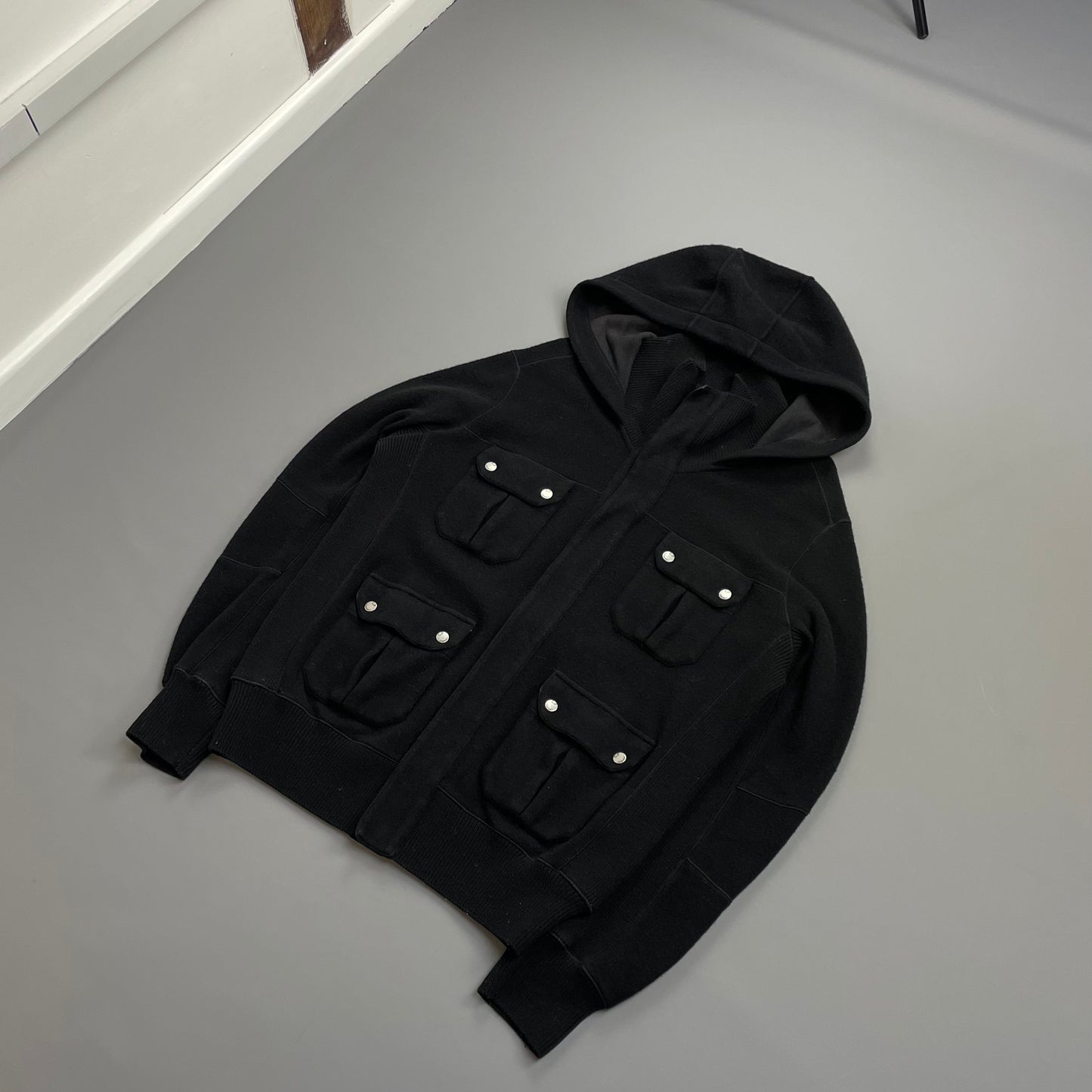 C.P. Company Black AW08 Wool Blend Multi-Pocket Hooded Jacket