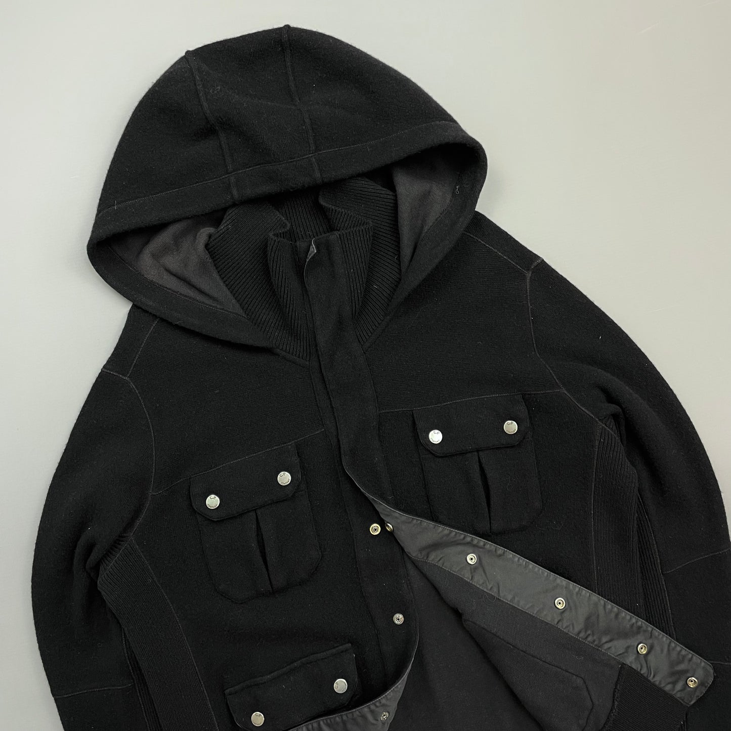 C.P. Company Black AW08 Wool Blend Multi-Pocket Hooded Jacket