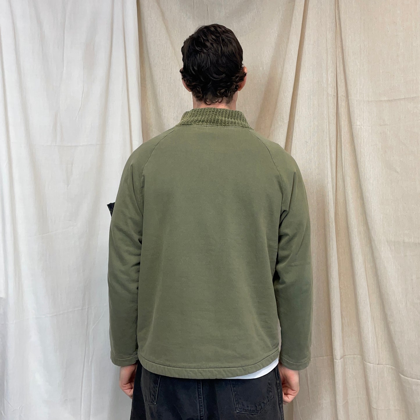 Stone Island Green AW95 Chenille Button-Up Collar Jumper