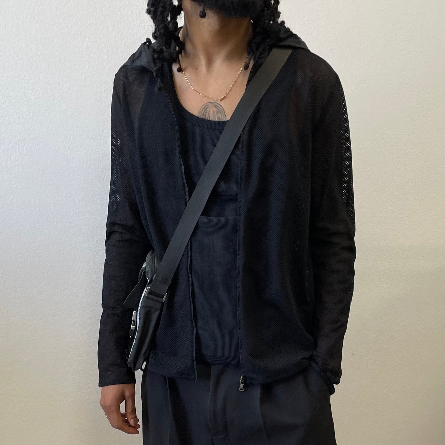 Prada Sport Black SS00 Nylon Hooded Mesh Zip-Through Jacket