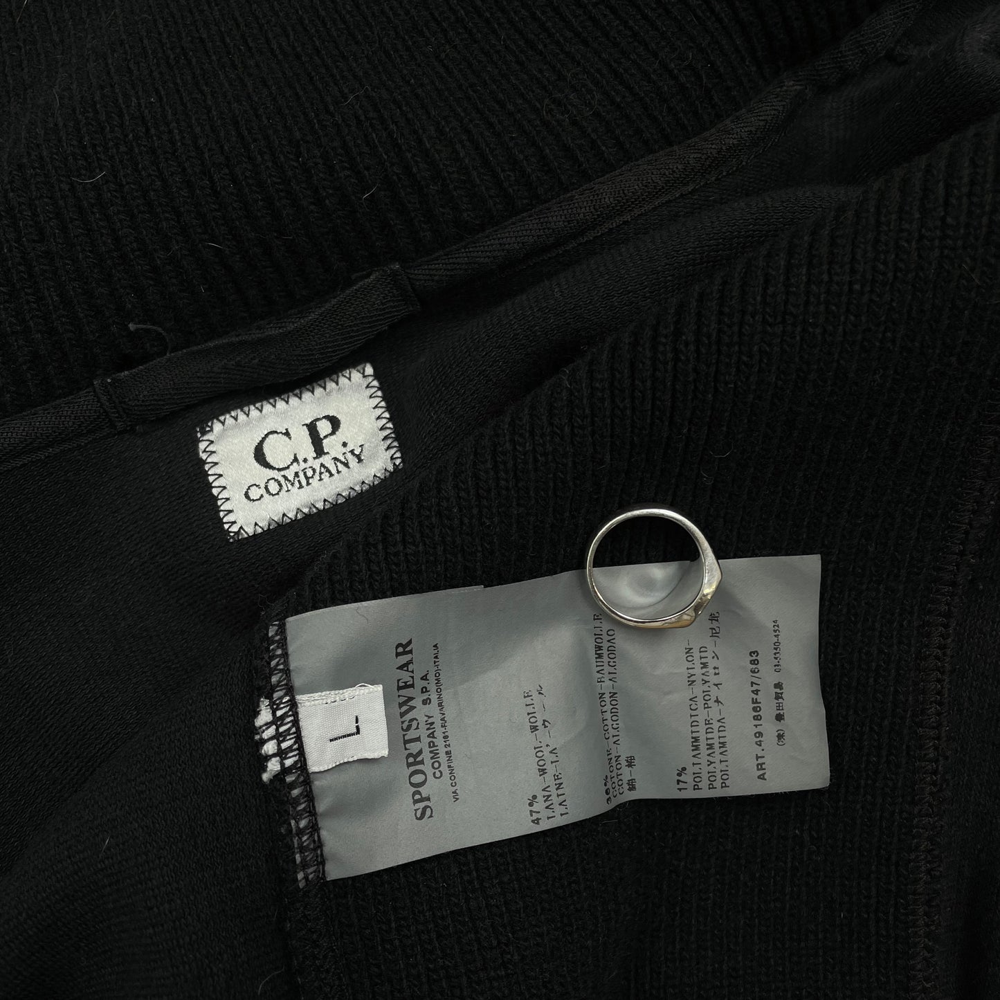 C.P. Company Black AW08 Wool Blend Multi-Pocket Hooded Jacket