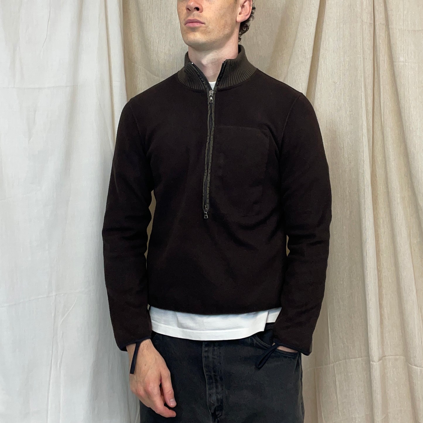 Prada Sport Brown 00s Nylon Elbow Dual-Zip Lightweight Fleece Jumper
