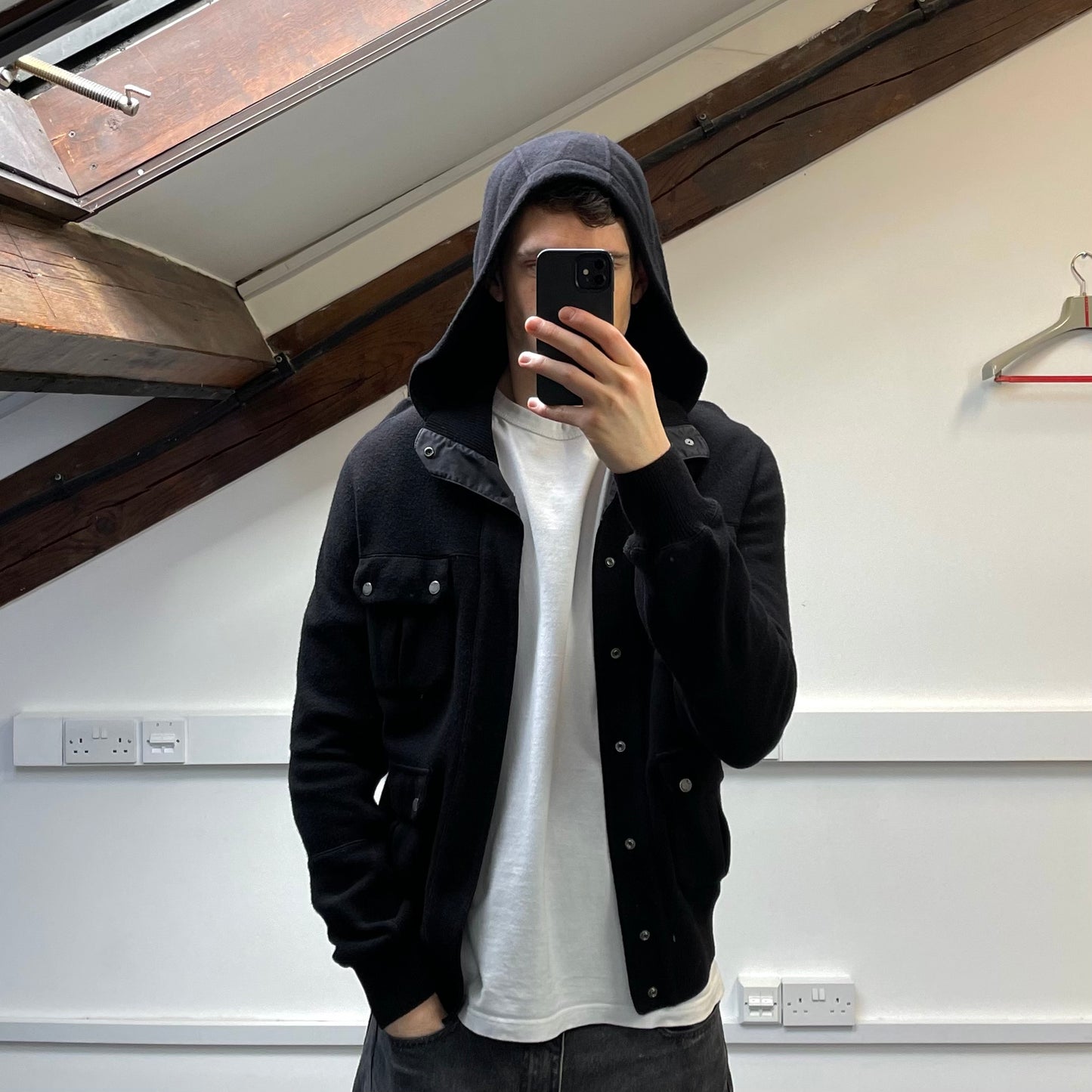 C.P. Company Black AW08 Wool Blend Multi-Pocket Hooded Jacket