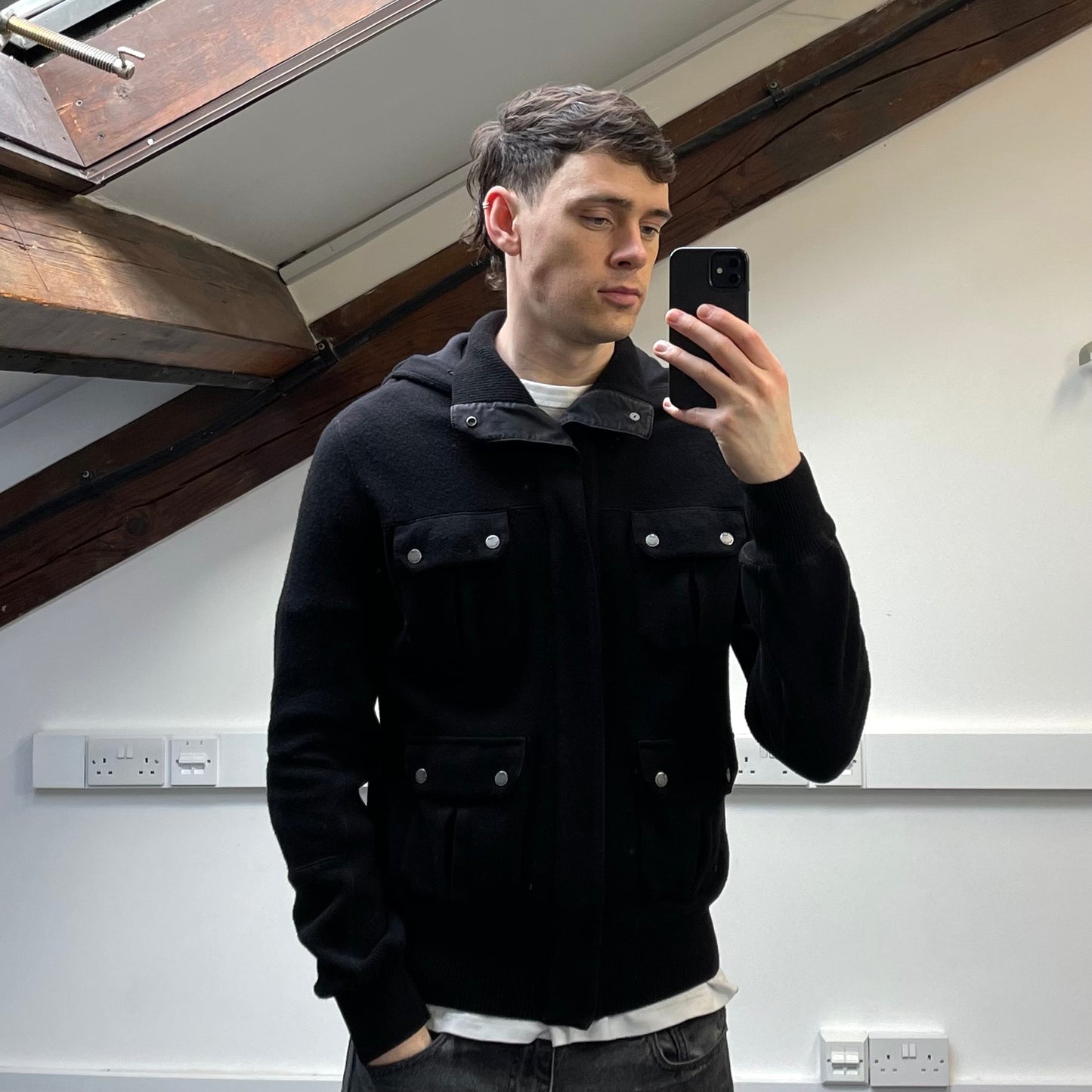 C.P. Company Black AW08 Wool Blend Multi-Pocket Hooded Jacket