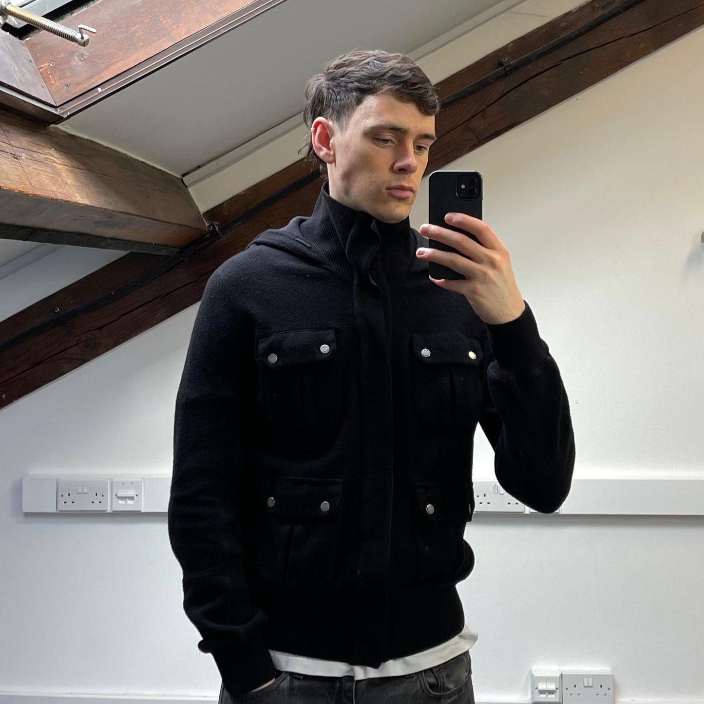 C.P. Company Black AW08 Wool Blend Multi-Pocket Hooded Jacket