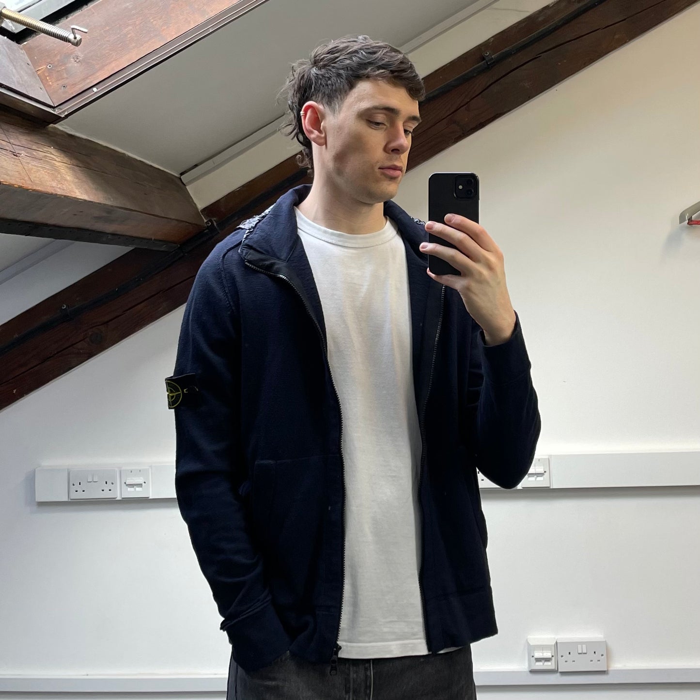 Stone Island Navy SS14 Concealed Hood Lightweight Zip-Through Cardigan Jacket