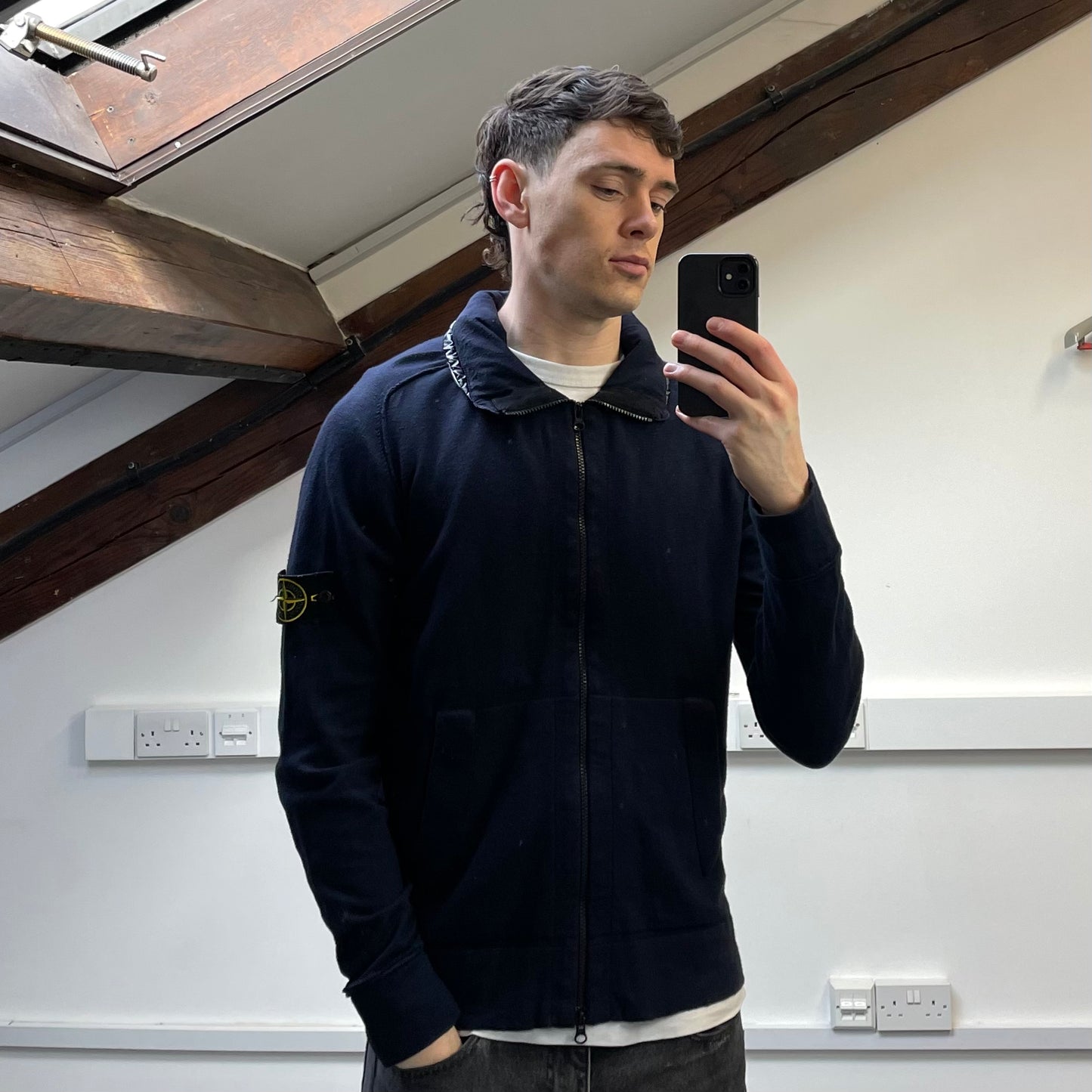 Stone Island Navy SS14 Concealed Hood Lightweight Zip-Through Cardigan Jacket