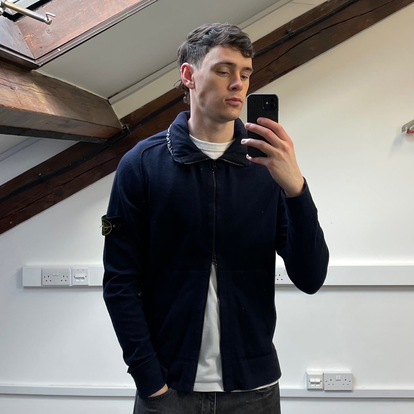 Stone Island Navy SS14 Concealed Hood Lightweight Zip-Through Cardigan Jacket