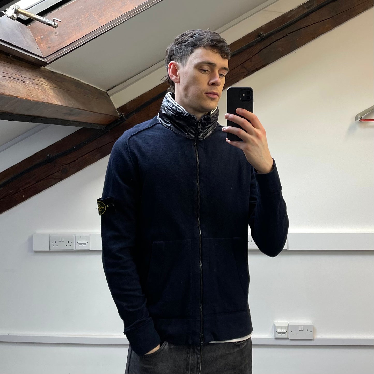 Stone Island Navy SS14 Concealed Hood Lightweight Zip-Through Cardigan Jacket