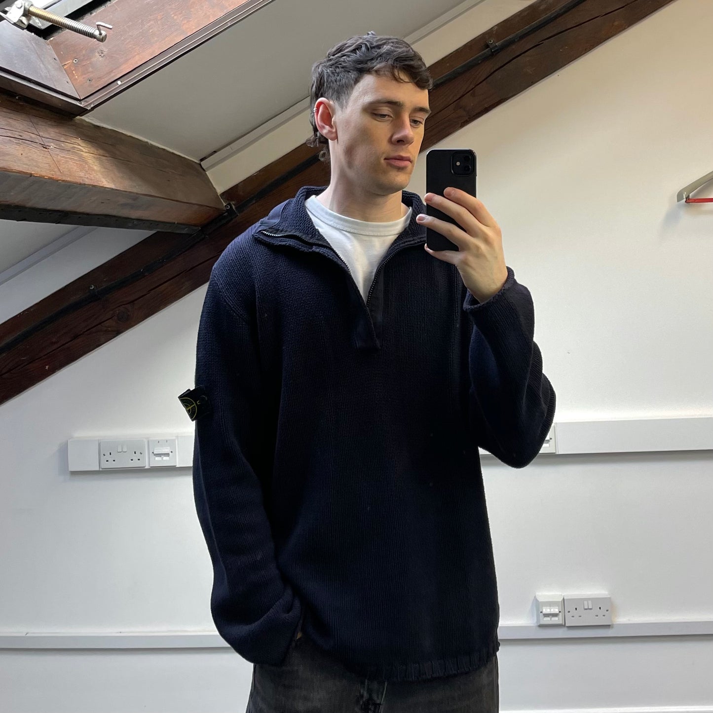 Stone Island Navy SS02 Heavyweight Half-Zip Knit Jumper