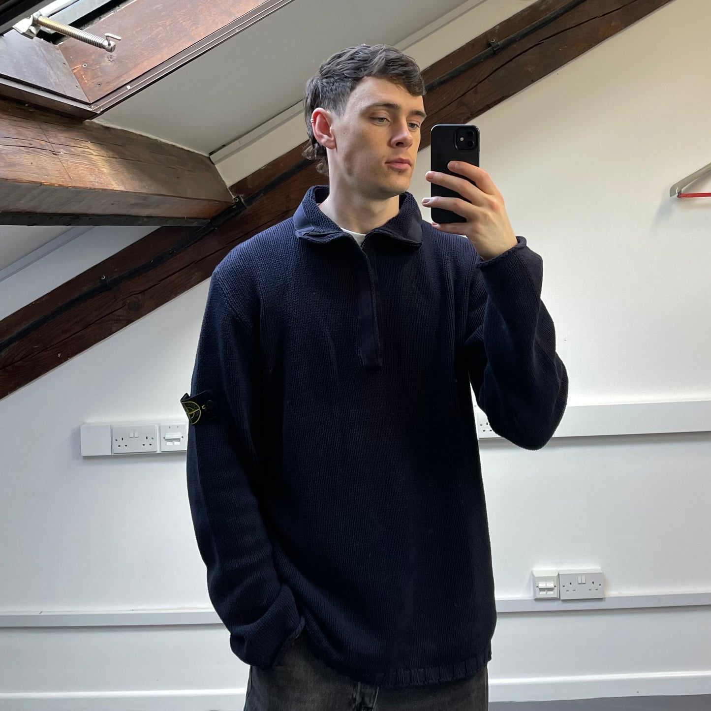 Stone Island Navy SS02 Heavyweight Half-Zip Knit Jumper