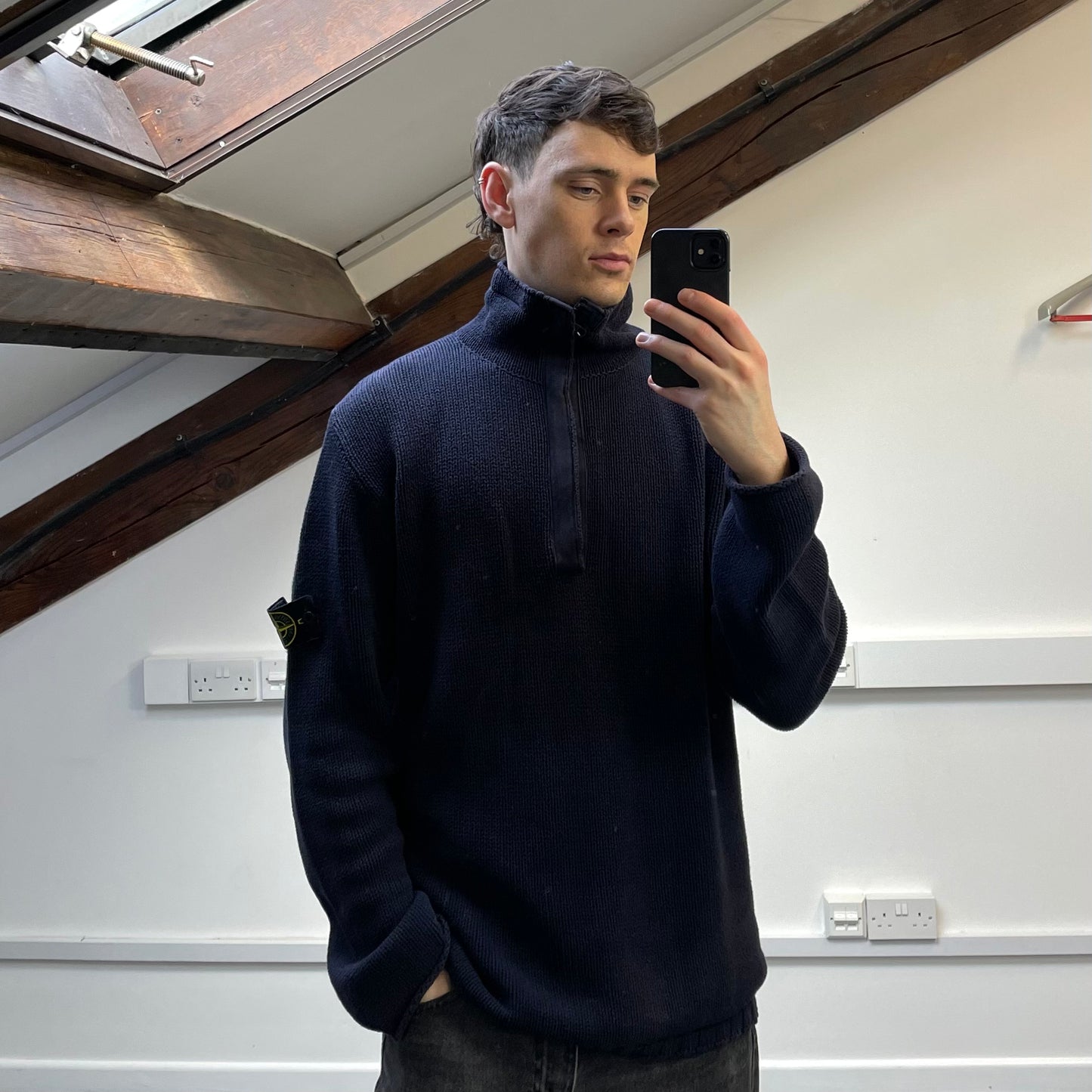 Stone Island Navy SS02 Heavyweight Half-Zip Knit Jumper
