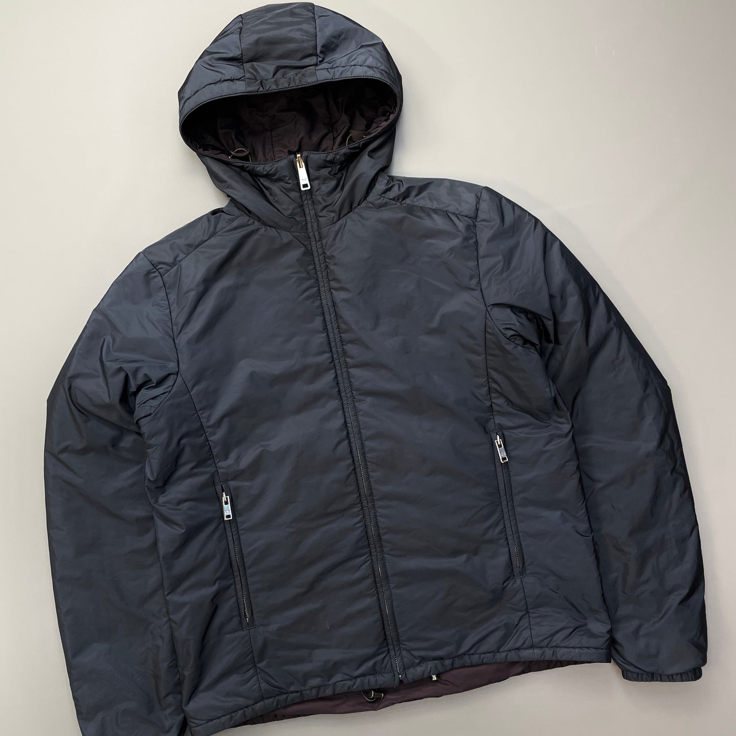 Prada Sport 2014 Burgundy/Navy Nylon Reversible Padded Hooded Jacket