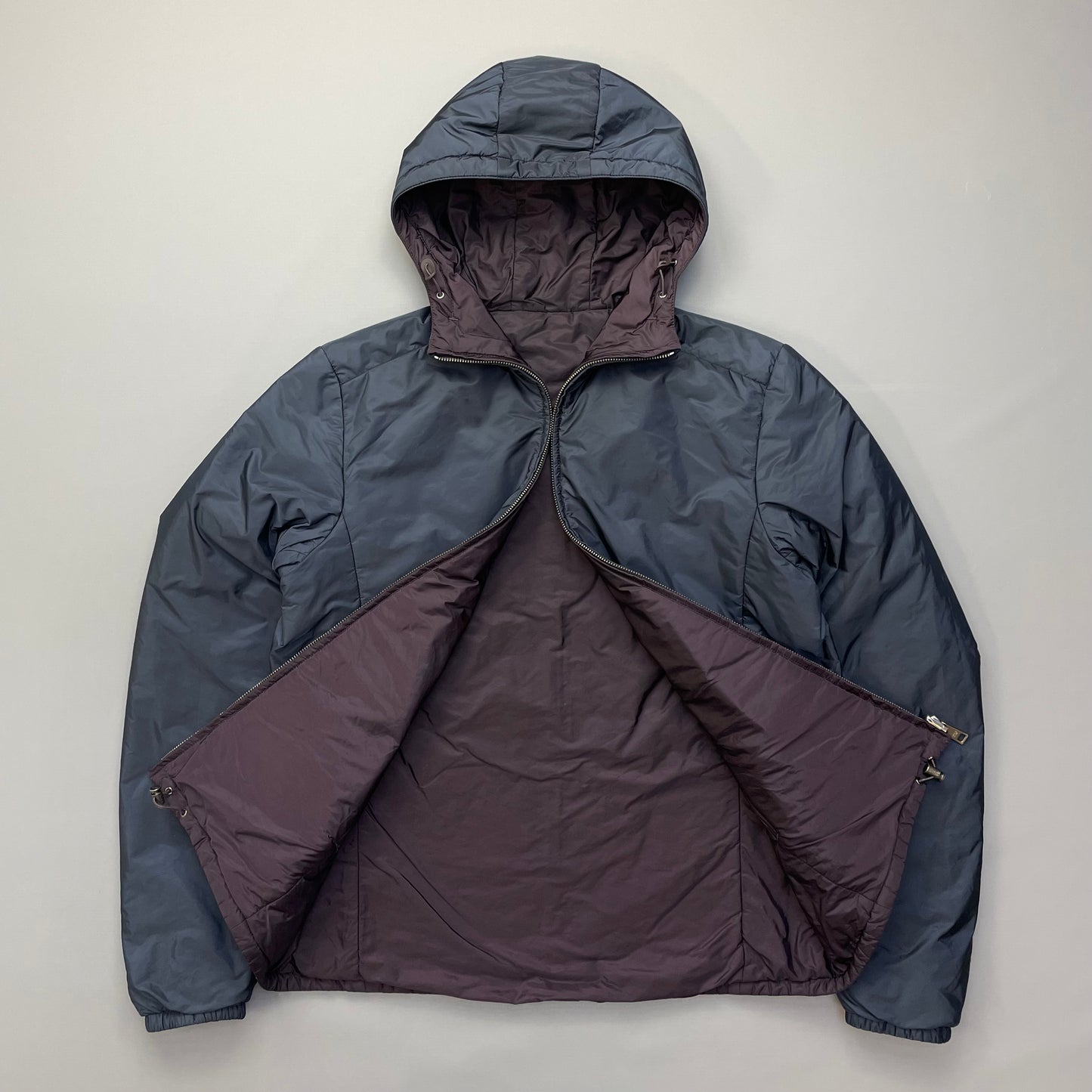 Prada Sport 2014 Burgundy/Navy Nylon Reversible Padded Hooded Jacket