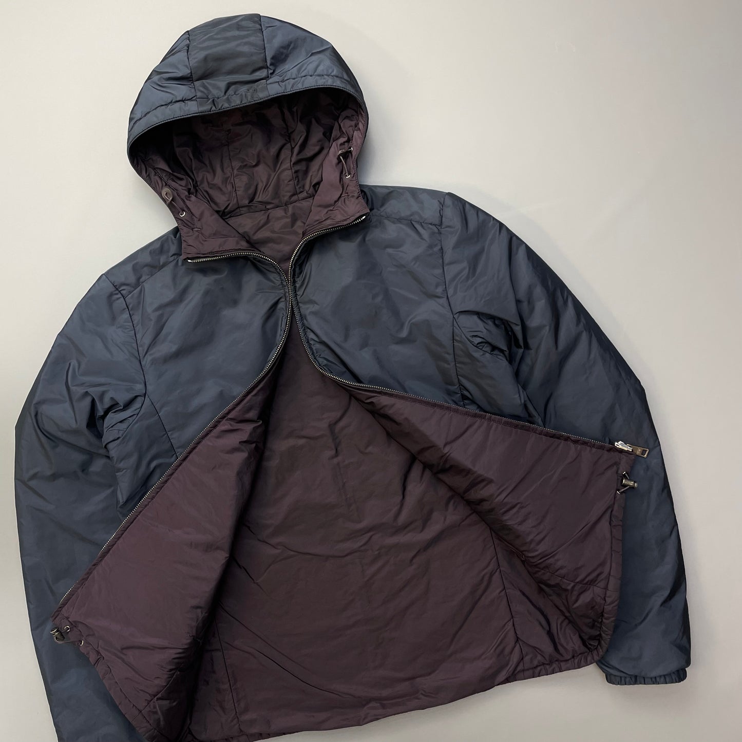 Prada Sport 2014 Burgundy/Navy Nylon Reversible Padded Hooded Jacket